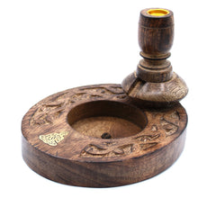Load image into Gallery viewer, Brass buddha mango wood backflow incense burner