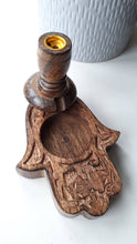 Load image into Gallery viewer, hamsa hand mango wood backflow incense burner