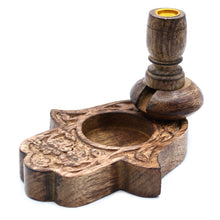 Load image into Gallery viewer, hamsa hand mango wood backflow incense burner