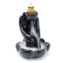 Load image into Gallery viewer, holding lotus ceramic backflow incense burner holder natural remedies burnmymood uk