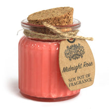 Load image into Gallery viewer, midnight rose bamboo soy pot of fragrance soywax candle

